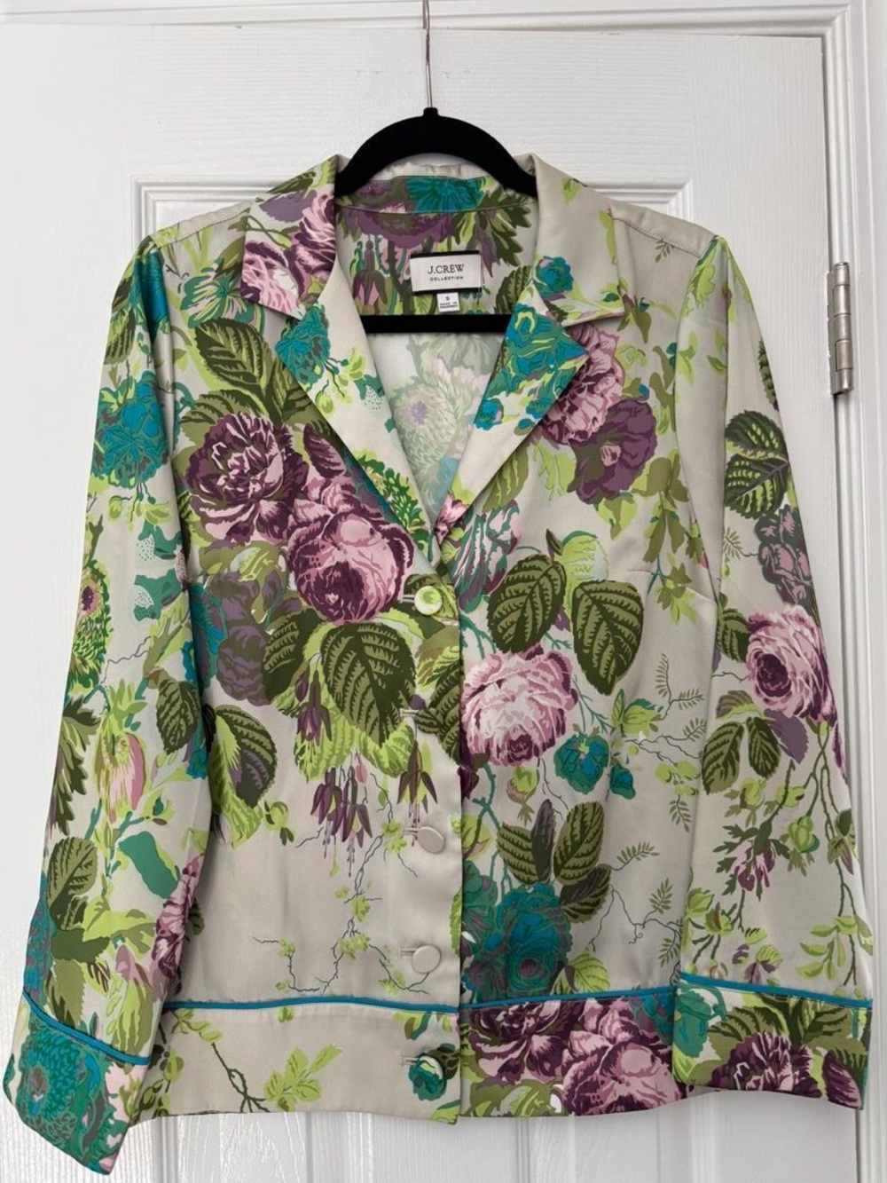J. Crew Collection Floral Satin Blazer in Cream, Purple and Teal